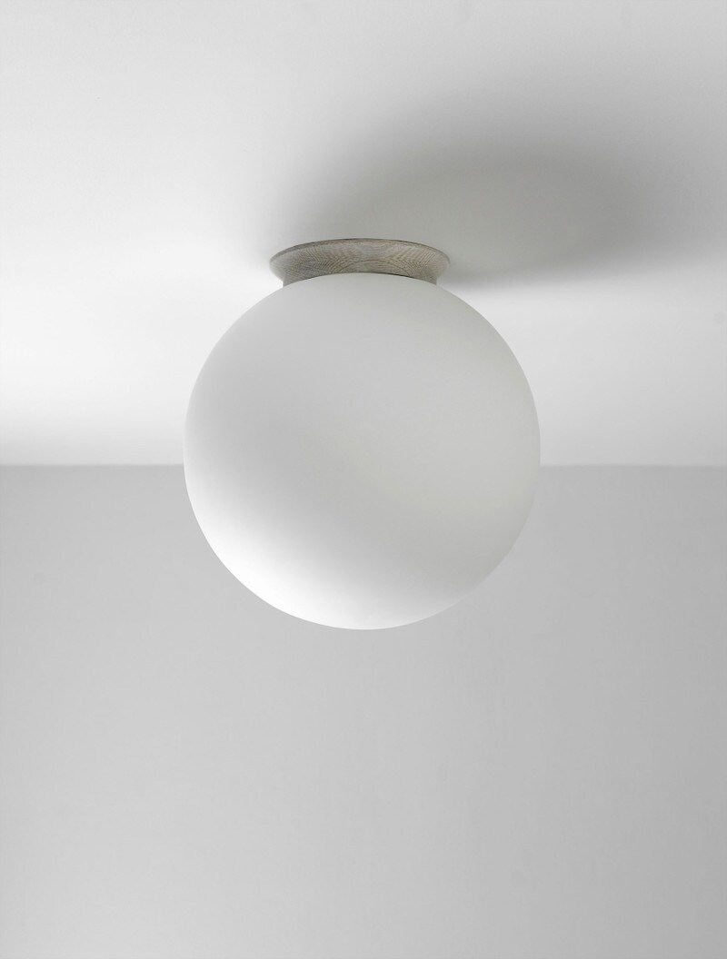 Flush Globe 16" shown in Bleached Oak, Matte White Globe